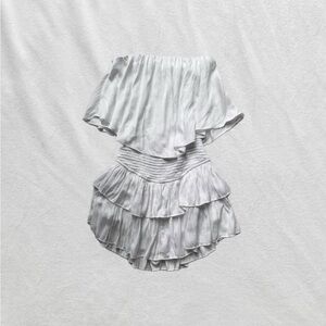 White ruffle preppy strapless mini beachy dress romper